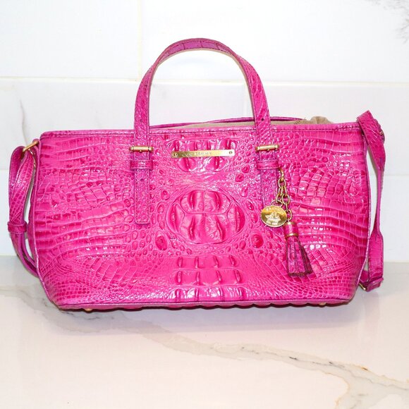 Brahmin Handbags - Brahmin Raspberry Melbourne Mini Asher tote with tassel and crossbody strap EUC